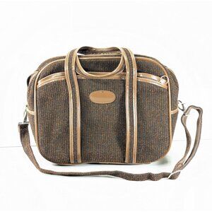 1960s Brown Plaid Messenger / Laptop bag with shoulder strap, vintage book bag